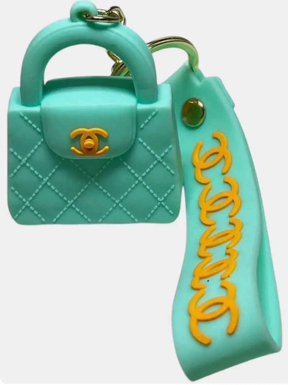 NEW CC Mint Green Quilted Handbag Key Chain - Bag Charm & Wrist Strap